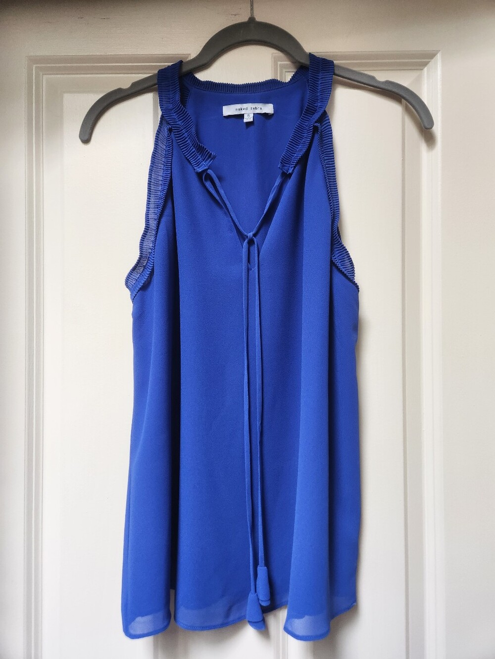 Naked Zebra Royal Blue Sleeveless Ruffled Tie-Front Top